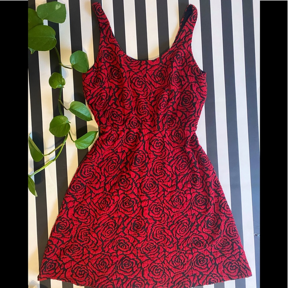 Red & Black Rose Cotton Dress